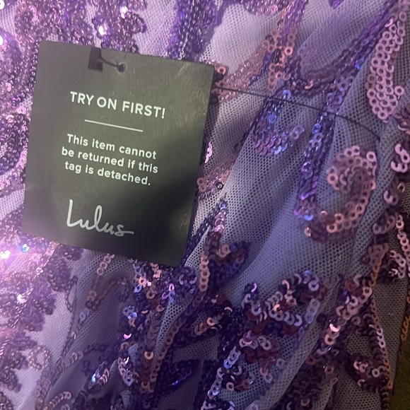 Glittering Glamour Lavender Sequin Mock Neck Mini Dress - Picture 4 of 6